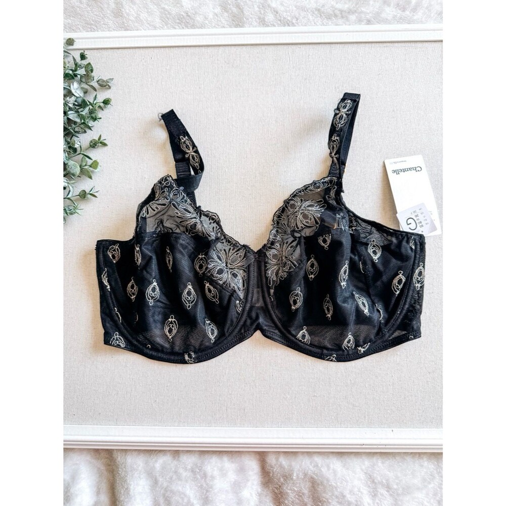 NWT Chantelle Embroidered Lace Underwire Bra Black Gold Size 36DDDD 36F